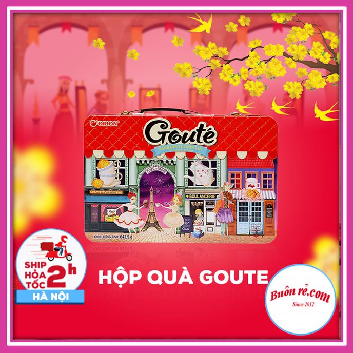 Hộp bánh Goute Orion hộp thiếc 475.2g - Hộp bánh Goute Orion quà tặng tết sang trọng kèm hộp nhạc 01523