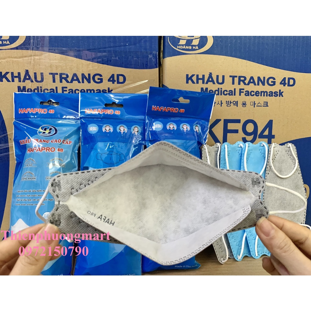 Khẩu trang KF94 Hafapro 4 lớp 10 cái/ túi - Khẩu trang Hafapro 4D Kháng Khuẩn sét10 cái