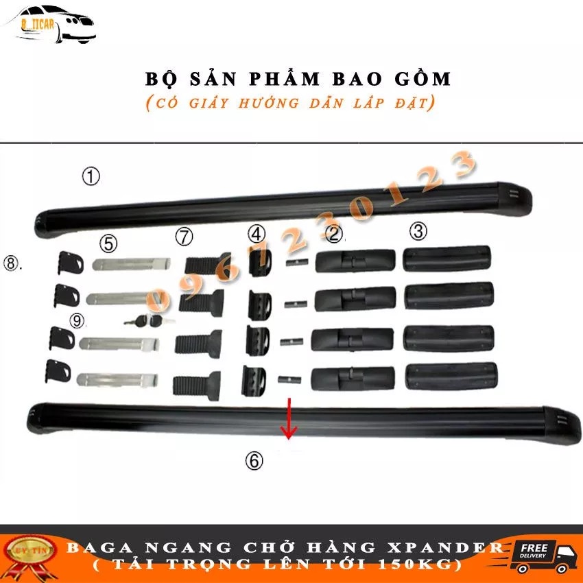 Giá nóc xe 7 chỗ MISUBISHI XPANDER thanh ngang chở hàng chất liệu hợp kim cứng nặng 4kg