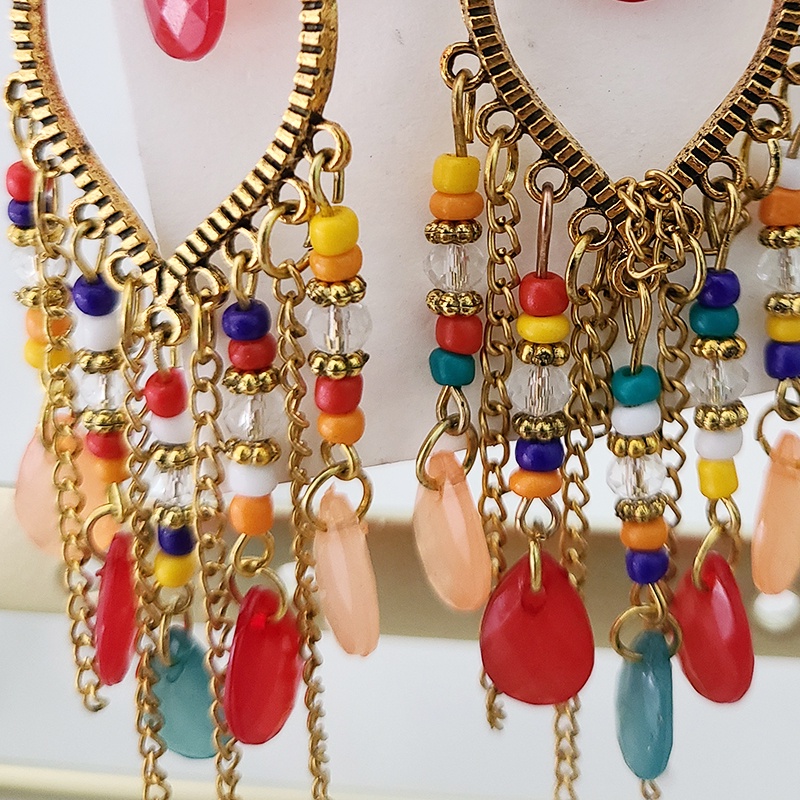 Bông Tai Thời Trang Bohemia Cổ Điển Phối Tua Rua Dài Đính Hạt Pha Lê Cho Nữ 2020