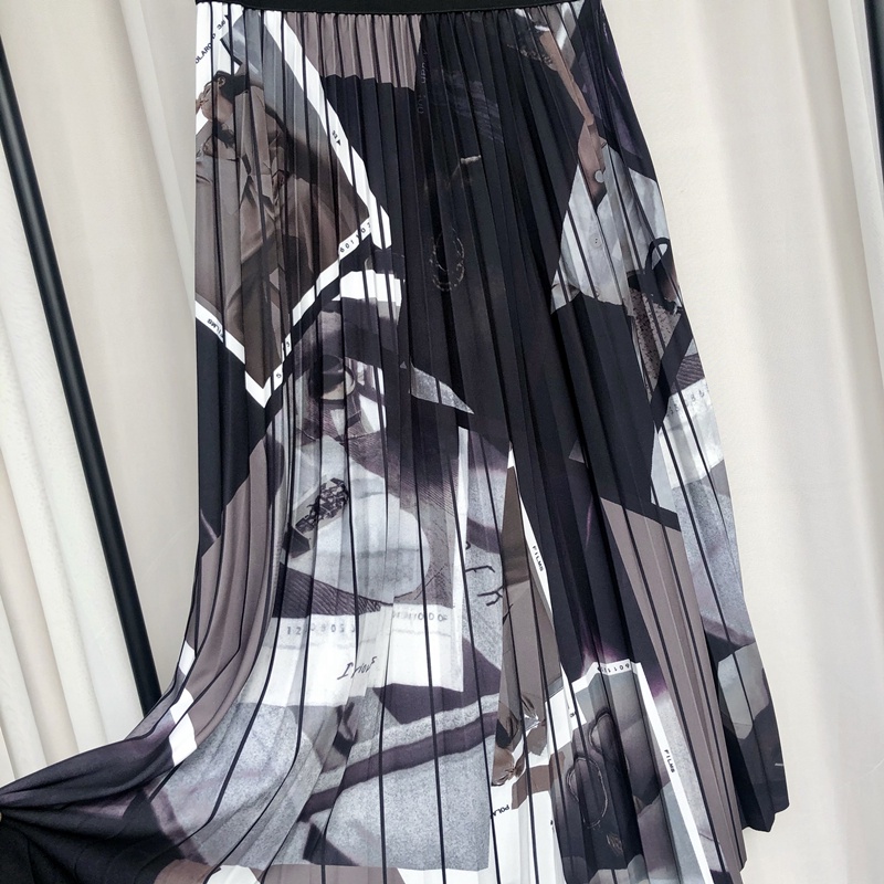 Chân Váy midi Chữ a Lưng Cao Xếp Ly Màu Be Tương Phản Thời Trang Mùa Thu Cho Nữ