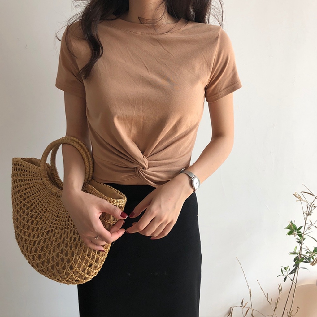 Áo Croptop Nữ Xoắn Eo 🦋 Áo Ngắn Nữ Cộc Tay 2 Màu 🦋