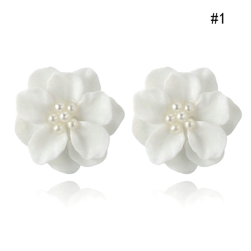 Khuyên tai hình hoa trà trắng đính đá ngọc trai thanh lịch cho nữ