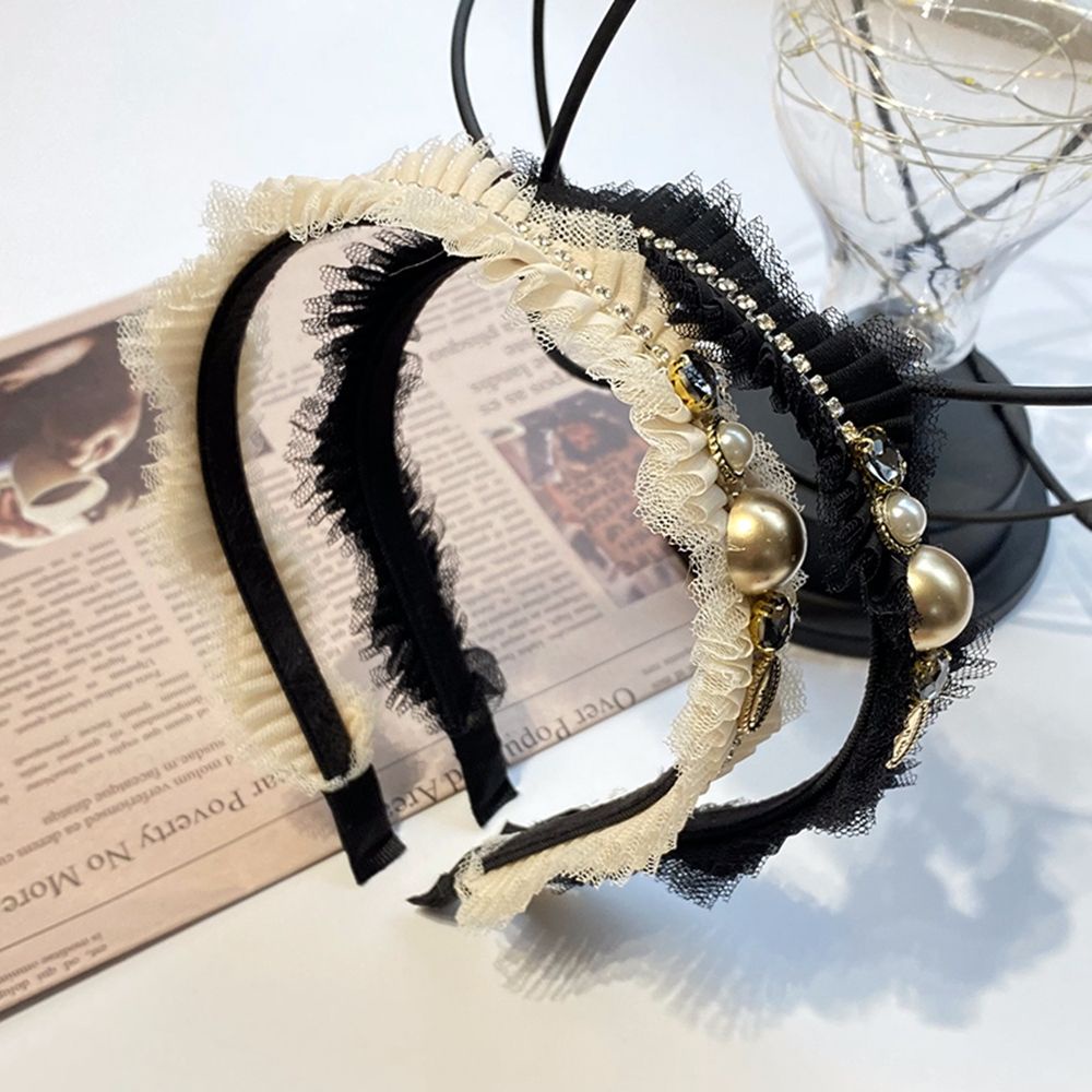 Băng Đô Cài Tóc Phối Ren Lưới Đính Ngọc Trai Phong Cách Cổ Điển Thanh Lịch Dành Cho Nữ