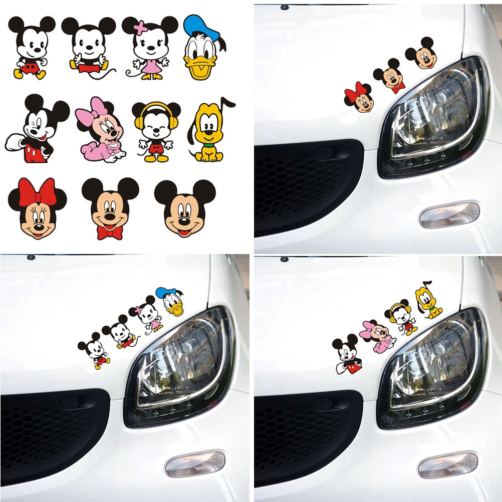 Đề Can 28x8cm Chống Nước Hình Mickey Minnie Donald Trang Trí Xe Hơi