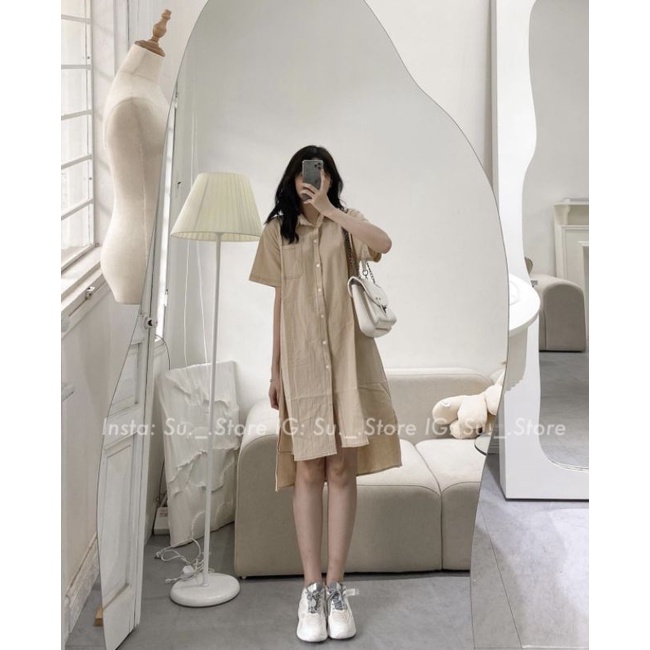 Váy sơ mi vạt vuông đuôi tôm phong cách Hàn Quốc (hàng sẵn) | BigBuy360 - bigbuy360.vn