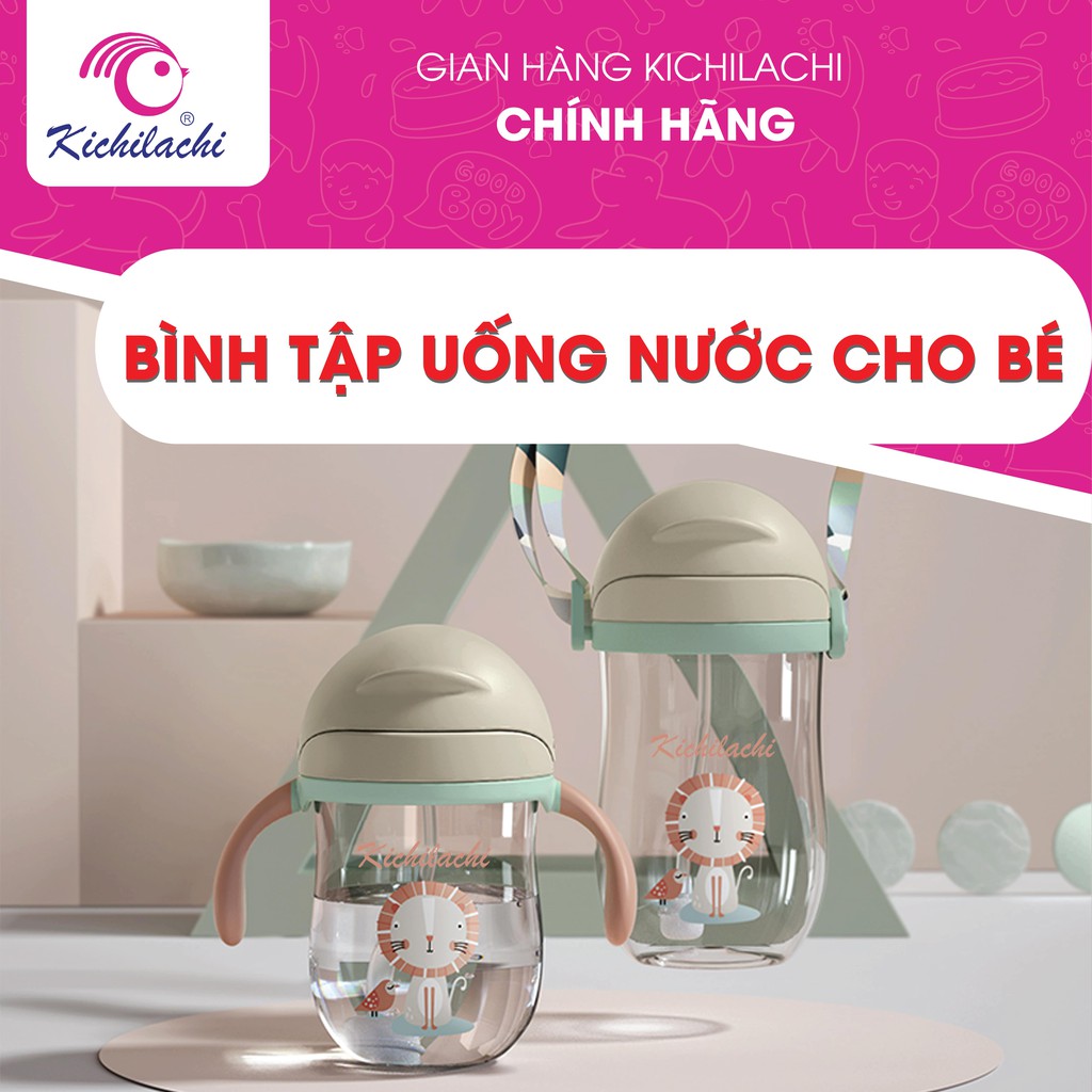 Bình tập uống nước cho bé Kichilachi Kichi Tritan 220ml chống sặc dùng cho bé từ 6 tháng tuổi trở lên