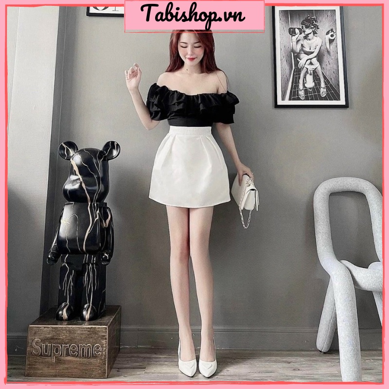 Set váy áo trễ vai TABISHOP Set đồ nữ đen trắng sành điệu đi chơi đi tiệc