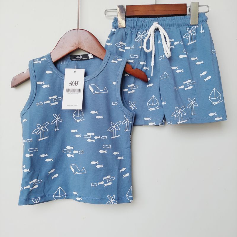 LẺ SIZE OFF 40%, Bộ ba lỗ bé trai 7-16kg vải cotton Quảng Châu, quần áo ba lỗ sát nách cho bé H&M