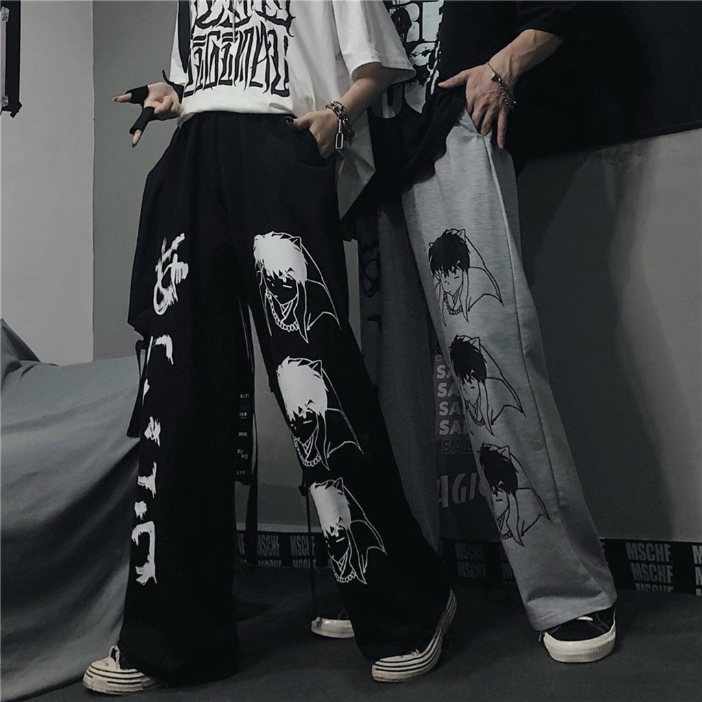 Quần joggers hoạt hình họa tiết cartoon unisex ống suông rút eo cao cấp vải nỉ thoáng mát thấm hút mồ hôi