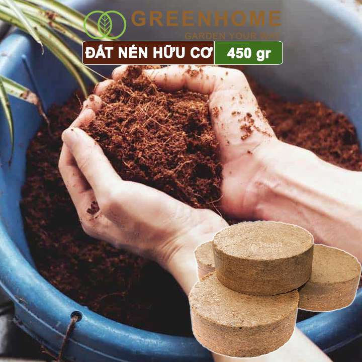 Đất Nén Hữu Cơ, 450gr Greenhome, Mụn Sơ Dừa Bánh Lớn Đã Qua Xử Lý, Nở Gấp 5 Lần, Trồng Rau, Trộn Giá Thể Trồng Cây