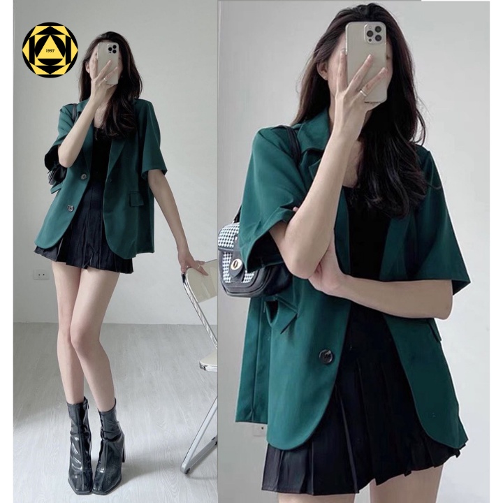 Áo Blazer ngắn tay màu xanh hottrend chất vải tuyết mưa, áo blazer ngắn tay mặc đi chơi, áo blazer mặc đi làm siêu xinh