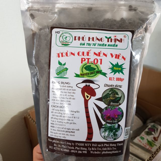 Phân Hữu Cơ Trùn Quế / Trùn Quế Viên Nén ( Túi 800g)