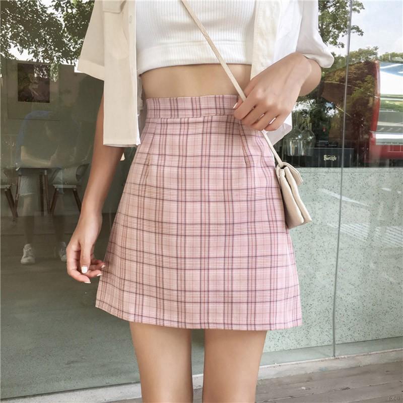 Chân váy lưng cao hoạ tiết caro thời trang cho nữ Chân váy dài