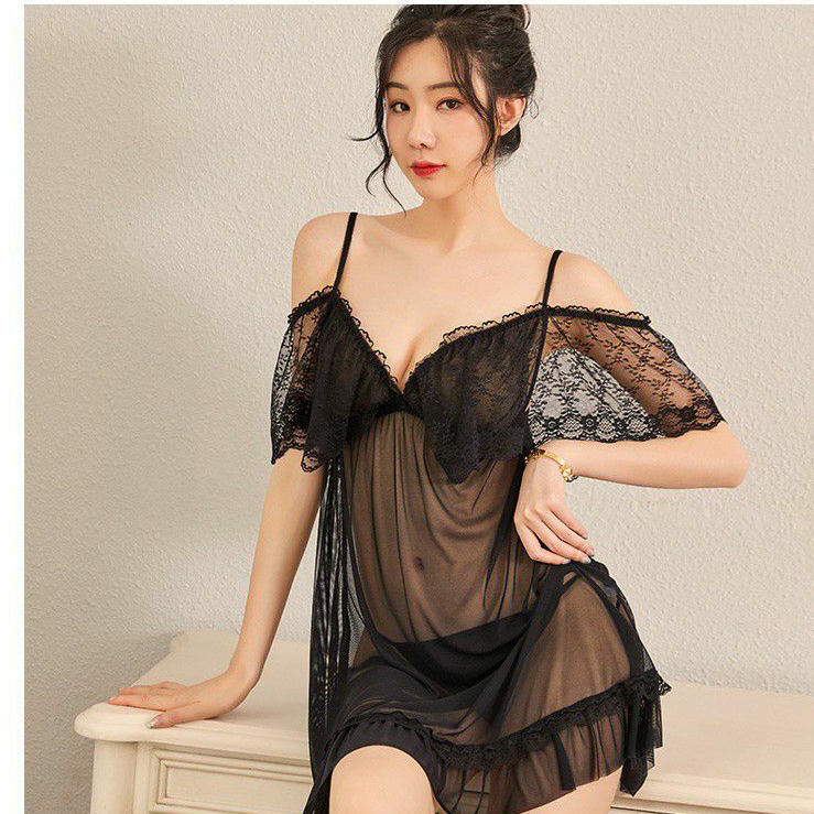 Váy Ngủ Ren 2 Dây Trễ Vai Quyến Rũ ST09 ( Tặng Kèm Quần Chíp Lọt Khe )