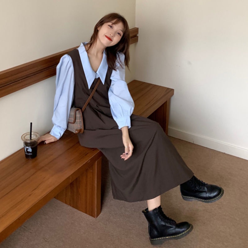 Đầm yếm dáng rộng xếp ly phong cách thời trang xuân thu mới