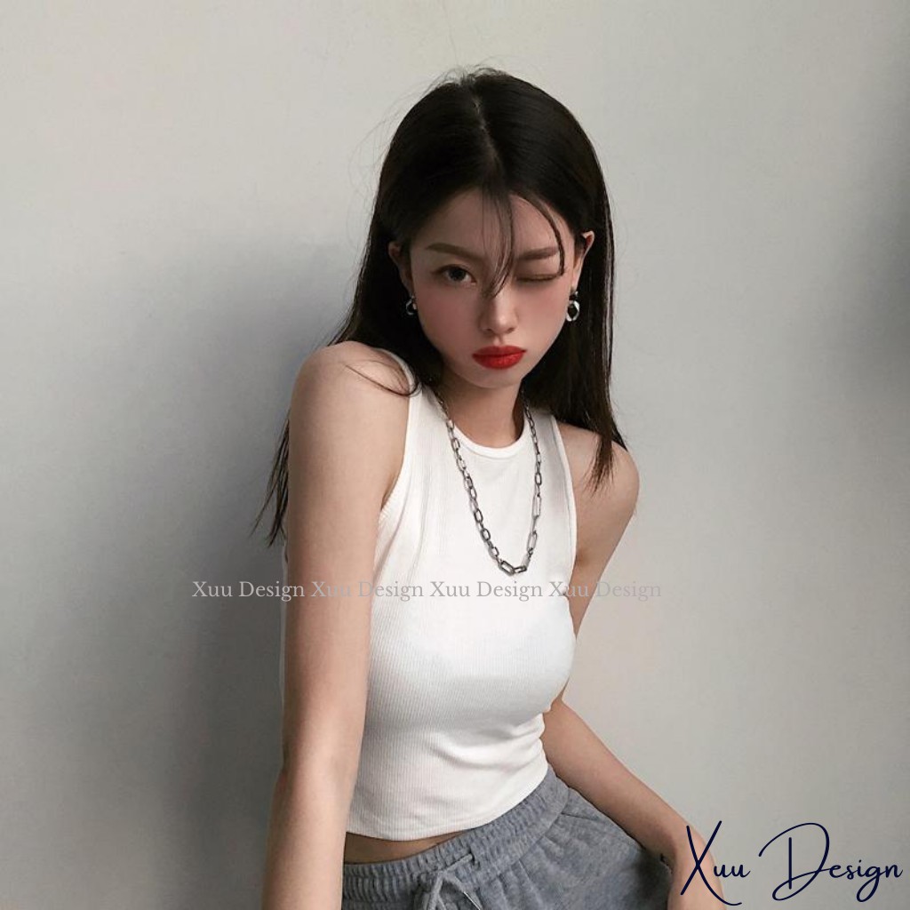 Áo croptop nữ Xuu Design chất cotton co giãn tốt, áo ba lỗ mặc thoải mái AD04