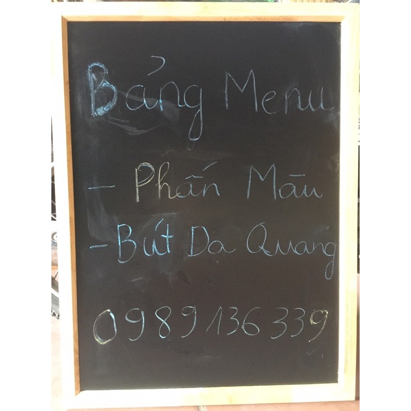 Bảng MENU đen khung gỗ cao su tặng kèm phấn màu dành cho các cửa hàng cafe,trà sữa, trà chanh, đồ ăn nhanh.