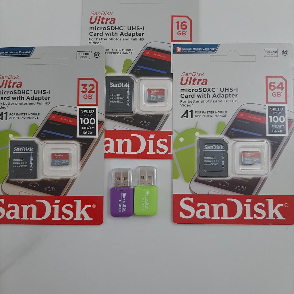 Thẻ nhớ MicroSDHC 64GB 32GB 16GB SanDisk Ultra Class 10  +TẶNG kèm ADAPTER