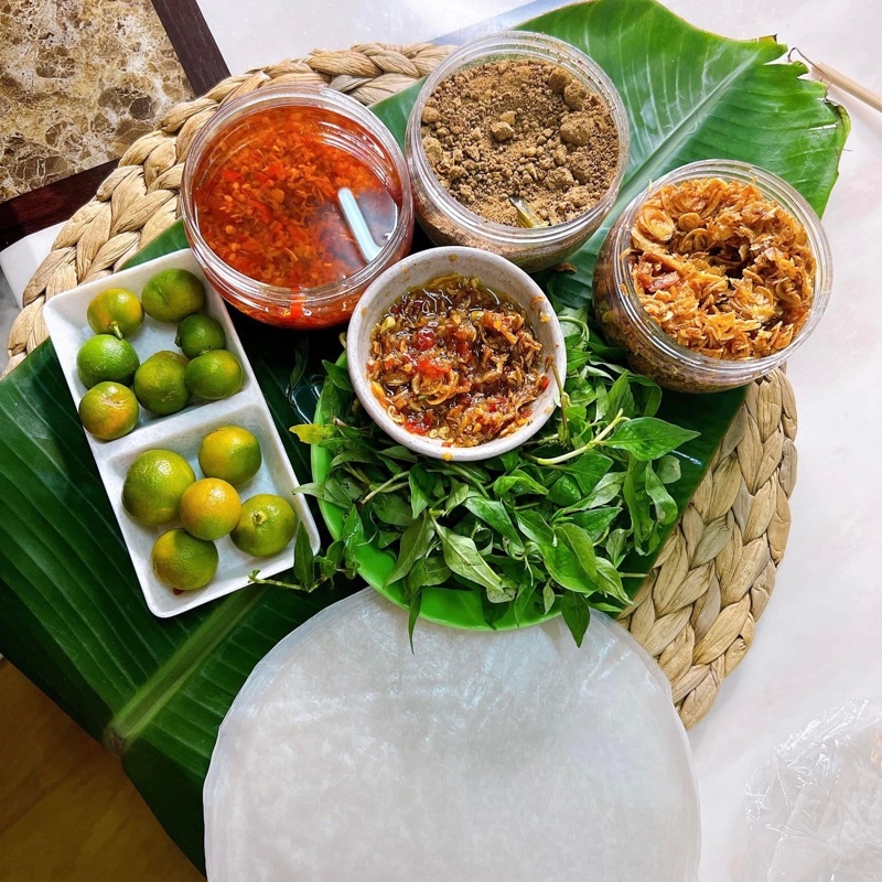 Combo 0.5kg bánh tráng phơi sương (Bánh tráng, sate, hành phi, muối)