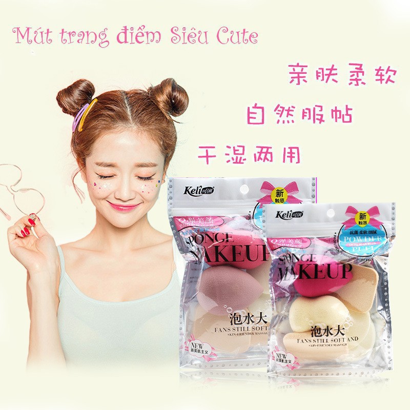 Set 6 bông mút trang điểm siêu cute đẹp mịn đàn hồi cực tốt, miếng mút trang điểm, tán kem, tán phấn