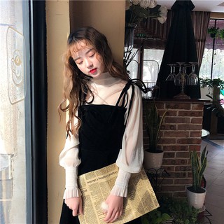[Order] Set áo nhũ lấp lánh tay bồng + váy yếm thắt nơ ULZZANG fullsize (ẢNH THẬT CUỐI)