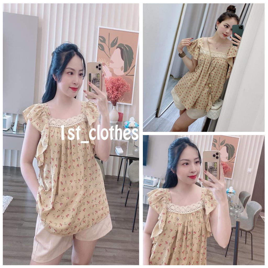 Set Bộ Babydoll Xanh Tiên Ren Hoa Nhí Cực Xinh Mix Quần Sooc | BigBuy360 - bigbuy360.vn