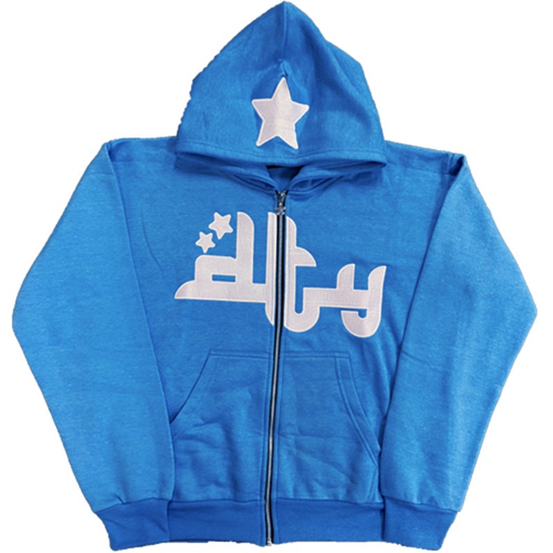 Áo Khoác Hoodie Dáng Rộng Có Khóa Kéo In Chữ Và Ngôi Sao Phong Cách Hip hop Đường Phố Cho Nam Và Nữ