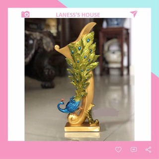 Bình Cắm Lông Công Hình Chim Công Xanh- bình Ngà Voi