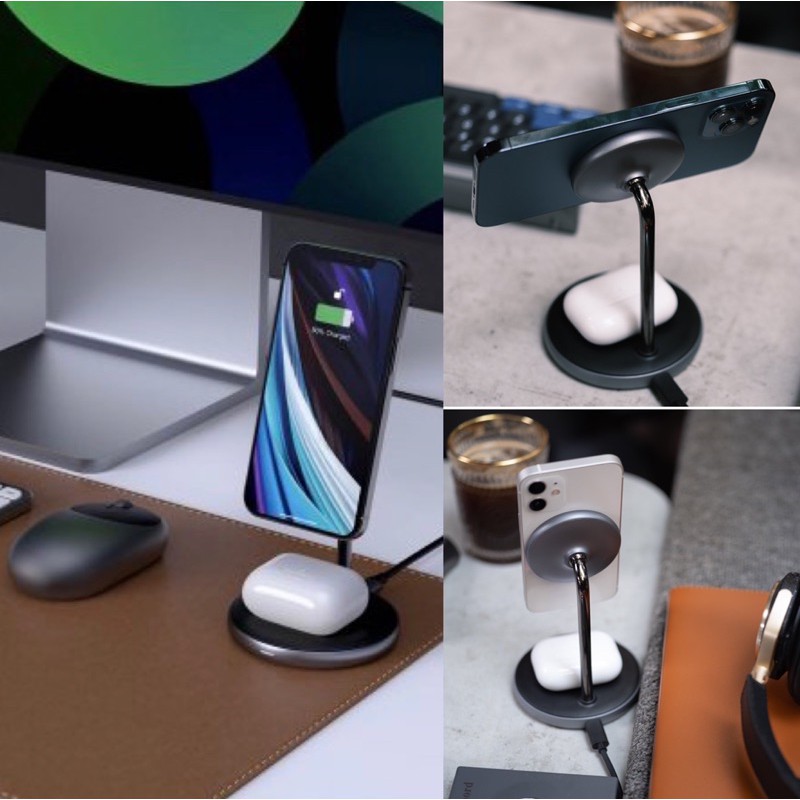 BỘ SẠC KHÔNG DÂY HYPERJUICE MAGNETIC 2 IN 1 WIRELESS CHARGING STAND HJ461 dành cho iPhone 12 SERIES & AIRPODS/ PRO