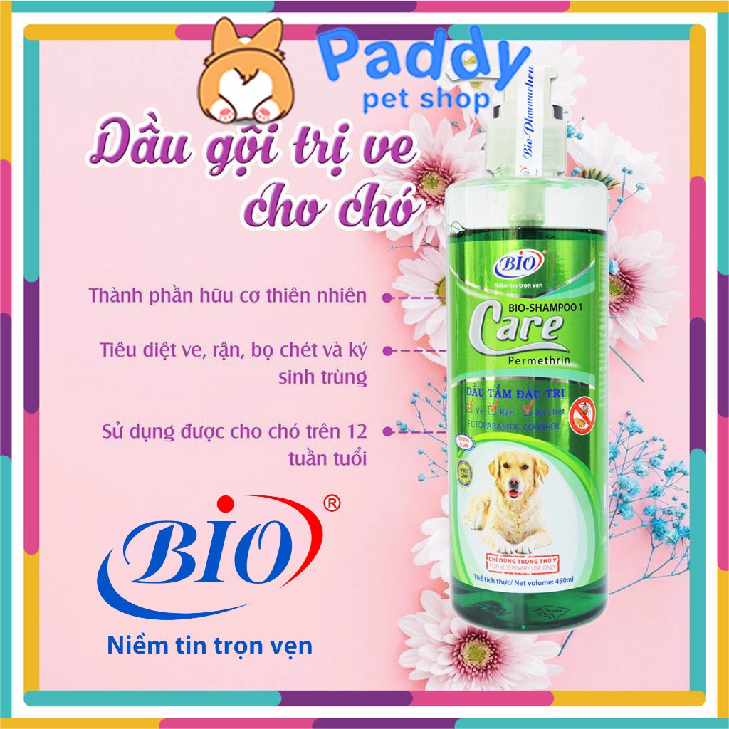 Sữa Tắm Ngừa Ve, Rận, Bọ Chét Chó Mèo Bio Care Permethrin (450ml)
