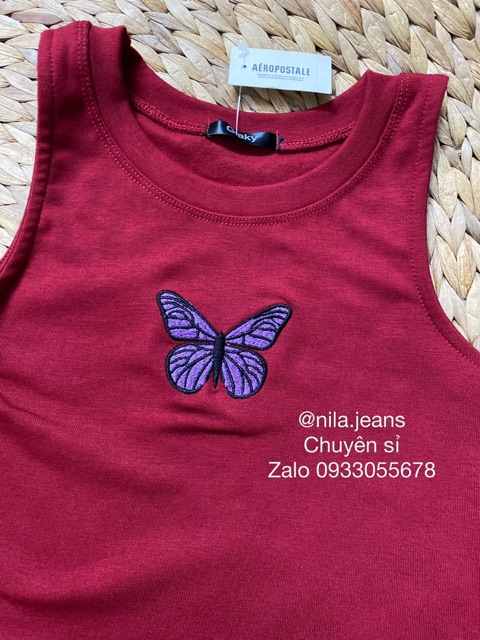 Áo thun croptop thêu hình bướm