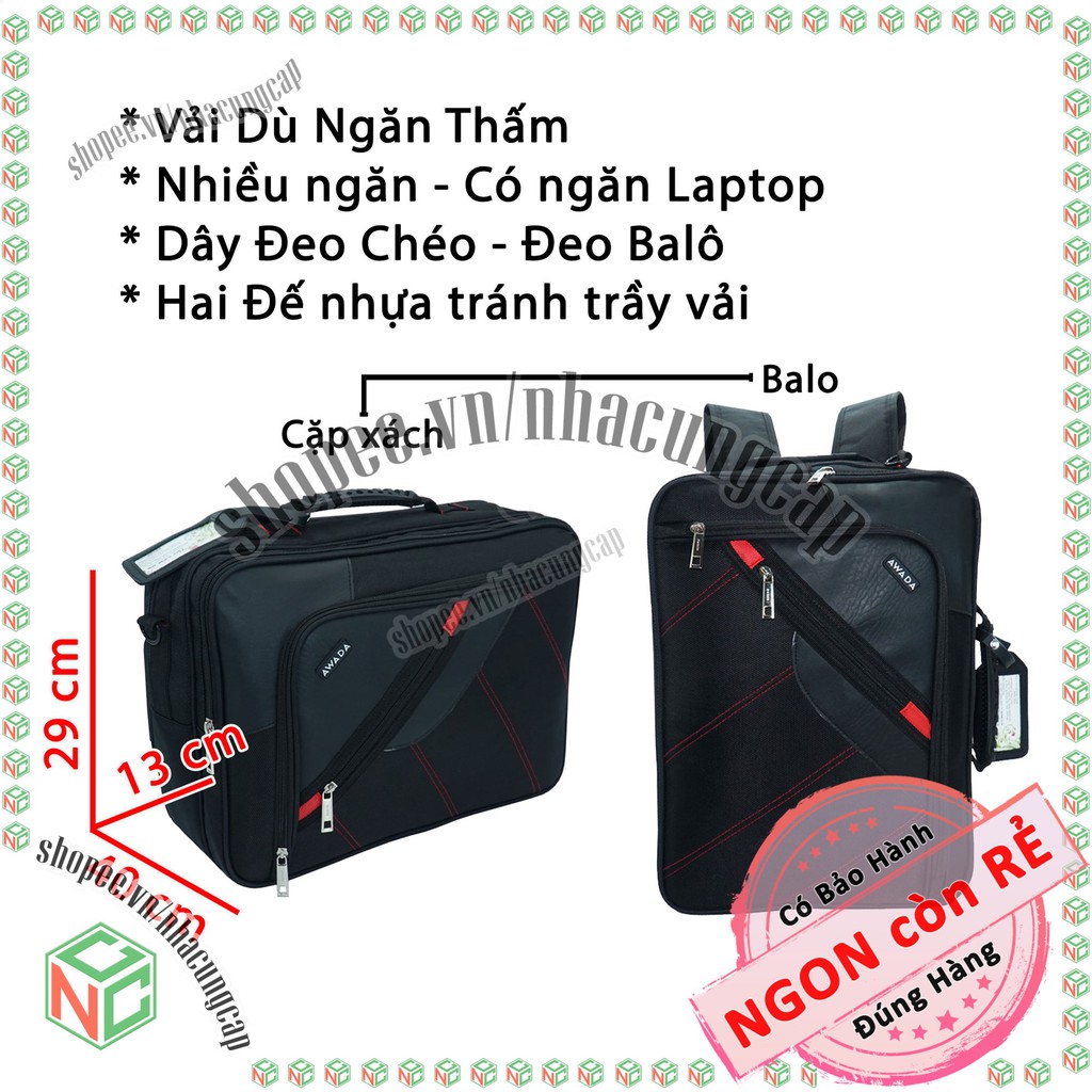 Cặp xách công sở đa năng (biến thành Balo) - có ngăn Laptop cho dân văn phòng đẹp giá rẻ - NKT-CDN-2148 (Đen)