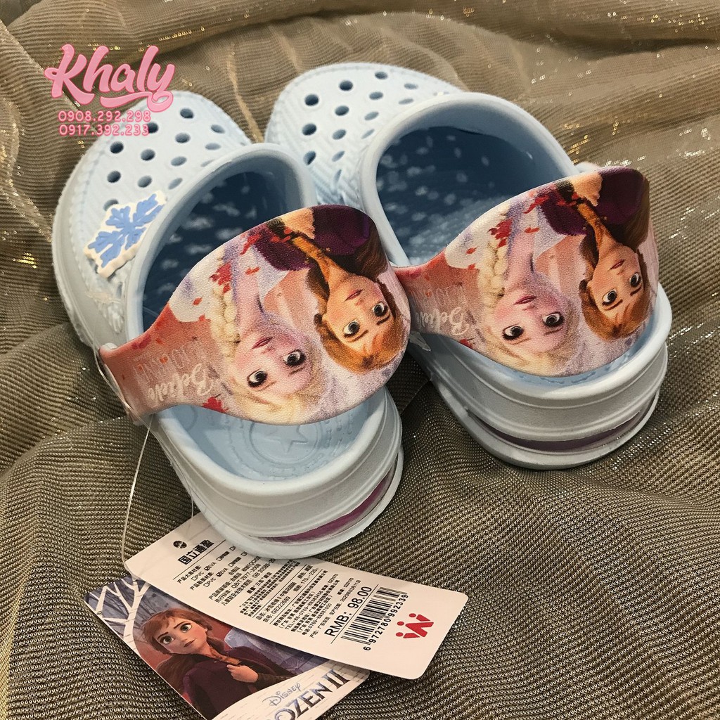 Giày, dép sục cross có quai hình công chúa Elsa, Anna (Frozen 2) màu xanh có size kép từ [S26 đến S37] cho trẻ em bé gái