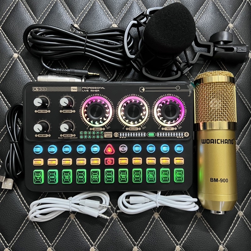 Bộ Mic Thu Âm Giá Rẻ Hot Nhất 2022,Mic BM900 + Card K900 Mới nhất Tích Hợp Pin Và Bluetooth Kèm dây kết nối đầy đủ