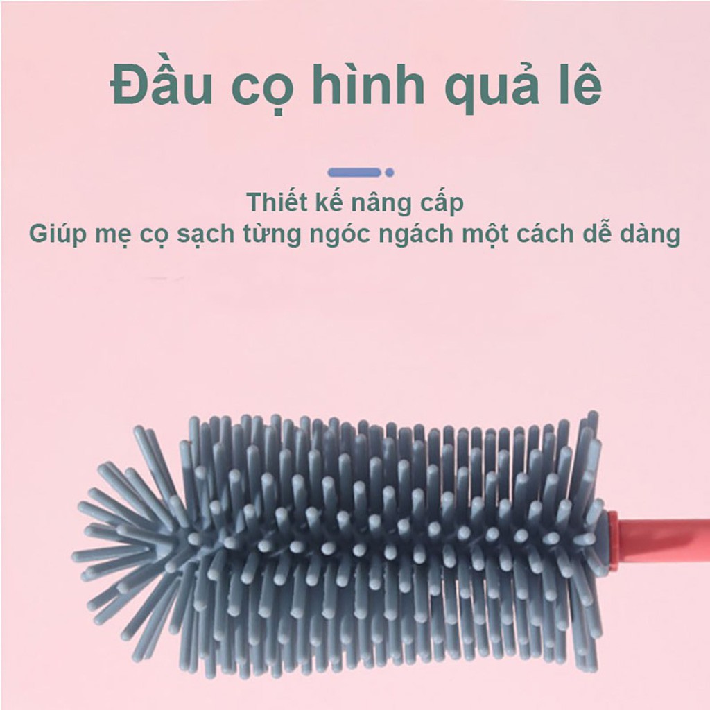 Bộ cọ rửa bình sữa, silicon cao cấp, xoay 360 độ, cọ bình sữa silicon 2 chi tiết