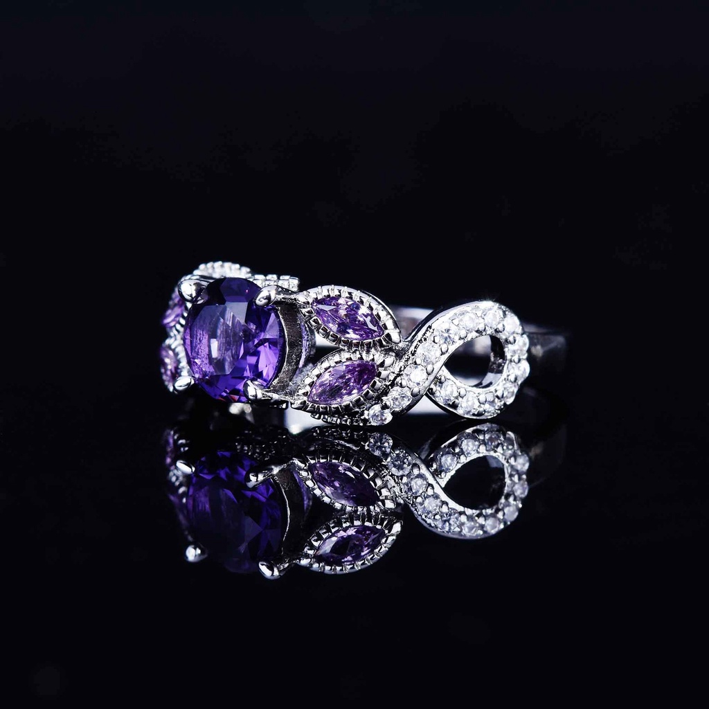 Nhẫn Bạc 925 Đính Đá Thạch Anh Tím Sang Trọng