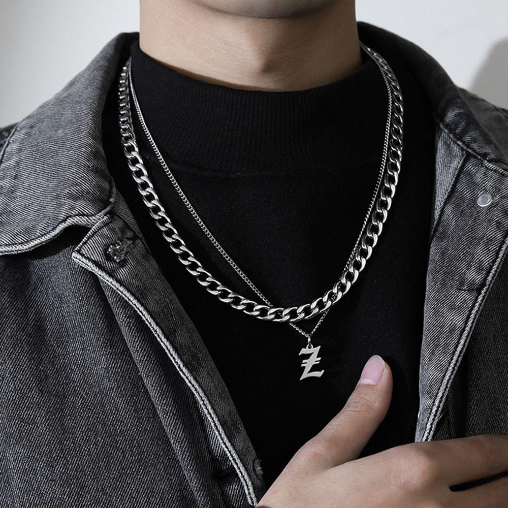 AROMA Vòng cổ Hai Lớp Bằng Thép Titan Đơn Giản Phong Cách Hip Hop Hàn Quốc Cho Cặp Đôi