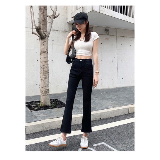 Quần nữ jean ống loe.quần bò lưng cao ống loe co dãn hàng QC cao cấp loại 1