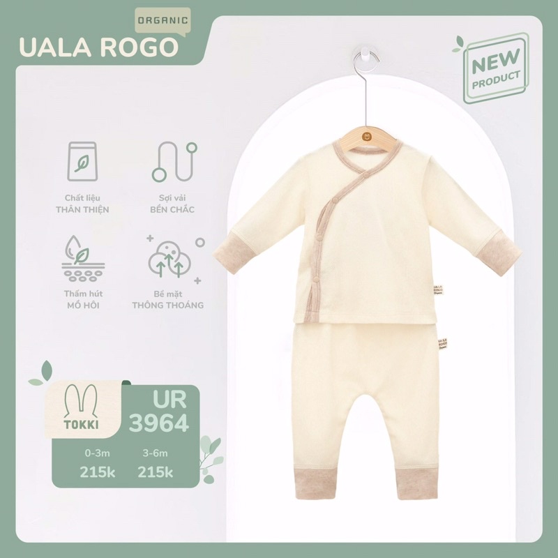 UALA ROGO -Bộ sơ sinh cài chéo Organic cotton