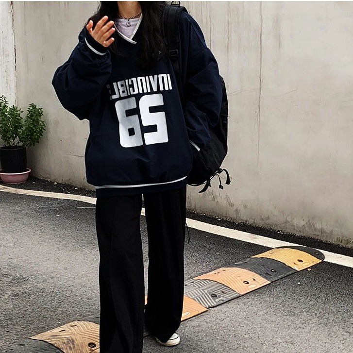 Áo Sweater Nỉ Bông Áo Nỉ Đôi Cổ V Tay Bồng In Số 65 Form Rộng Unisex Nam Nữ | BigBuy360 - bigbuy360.vn