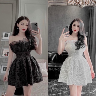 ĐẦM GẤM HOA 2S XẾP LY NGỰC VOAN BO EO  🖤
