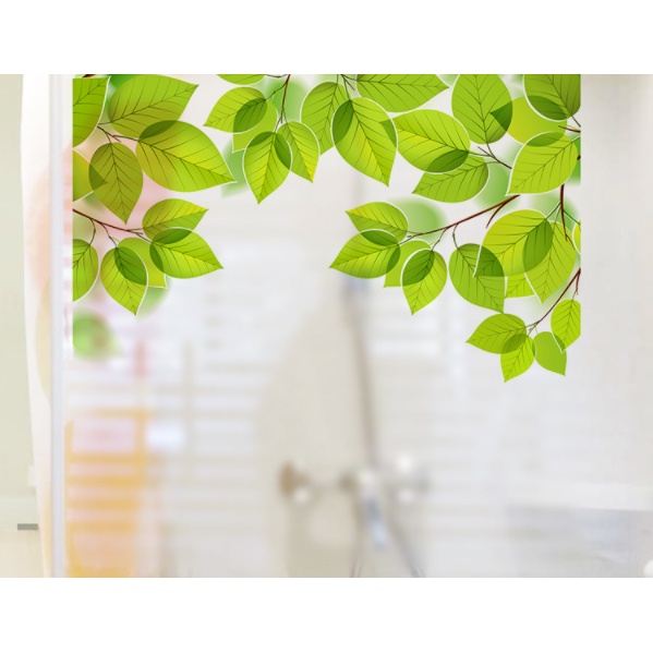 Decal dán kinh cao cấp - Rèm lá cây xanh tươi ( 60x58cm)
