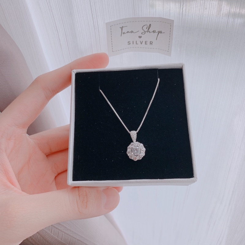 Dây chuyền Bạc mặt gắn đá pha lê, Vòng cổ Bạc nữ tròn đính đá cao cấp TUNASILVER,  𝐂𝐚𝐦 𝐤𝐞̂́𝐭 𝐜𝐡𝐮𝐚̂̉𝐧 𝐁𝐚̣𝐜