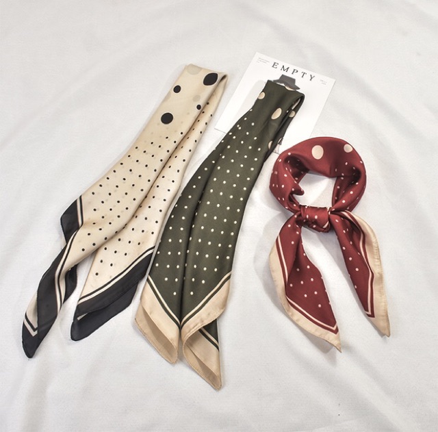 Khăn lụa vuông 70x70 turban quàng cổ,áo khăn yếm bandana thời trang đội đầu chấm bi- Maben