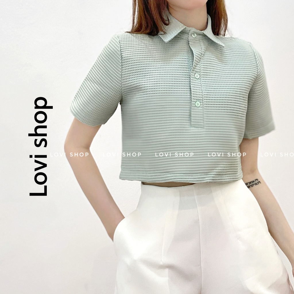 LOVI SHOP Áo sơ mi croptop polo cổ bẻ/ cổ trụ tay ngắn chất xốp cao cấp 7 màu