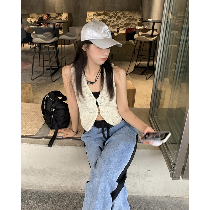 Áo Dệt Kim Sát Nách Cổ Chữ V Dáng Rộng Thời Trang Hàn Quốc Cho Nữ | BigBuy360 - bigbuy360.vn