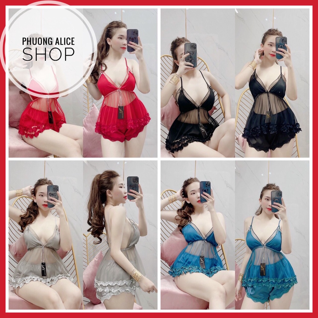 Đồ bộ ngủ ren xuyên thấu siêu gợi cảm, bộ 2 dây nữ sexy quyến rũ- Phuongaliceshop