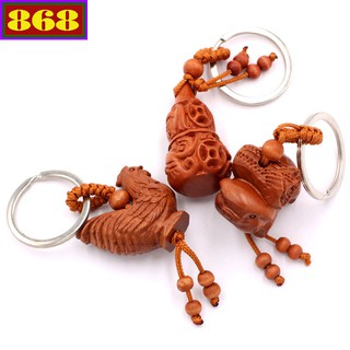 Combo 3 móc khóa gỗ đàn hương hồ lô - Dậu - Hợi - Móc khóa phong thủy