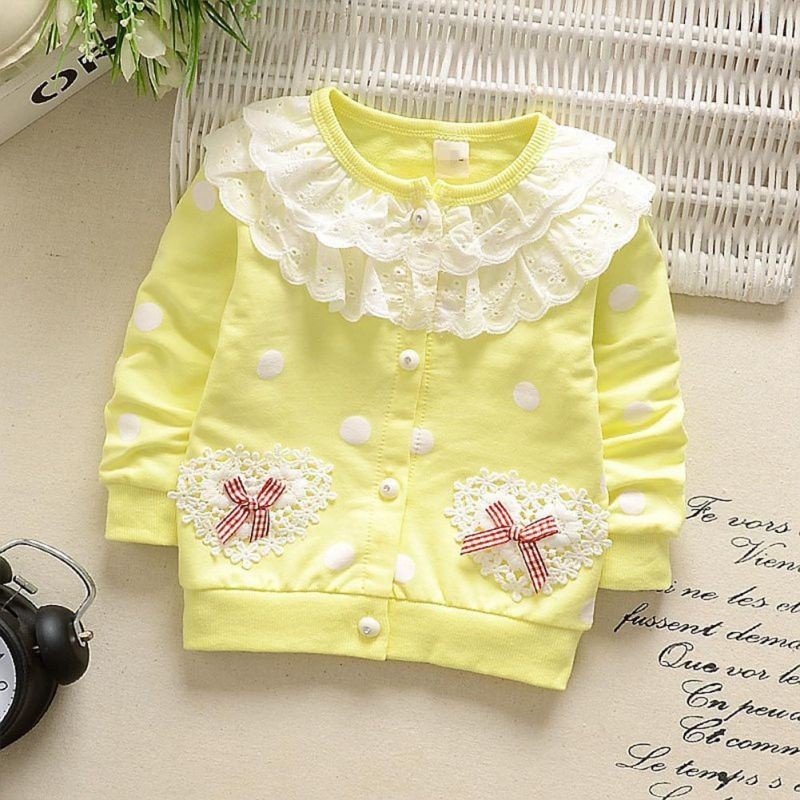 Áo khoác cotton đính ngọc trang trí ren hoa xinh xắn cho bé
